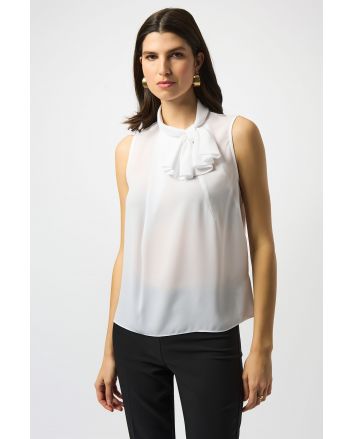 Joseph Ribkoff Off-White Sleeveless Top With Bow Collar Style 251115