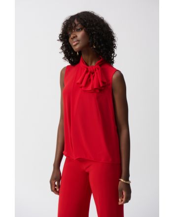 Joseph Ribkoff Radiant Red Sleeveless Top With Bow Collar Style 251115