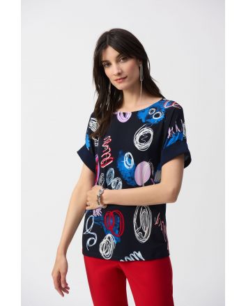 Joseph Ribkoff Midnight Blue/Multi Abstract Print Boxy Top Style 251132