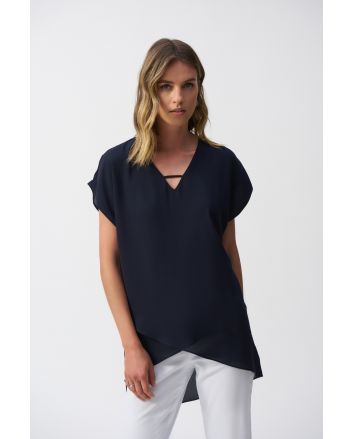 Joseph Ribkoff Midnight Blue Asymmetrical Layered Top Style 251151