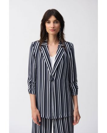 Joseph Ribkoff Midnight Blue Stripe Print Boxy Blazer Style 251155