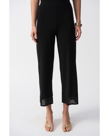 Joseph Ribkoff Black Silky Knit Culotte Pants With Mesh Detail Style 251187.