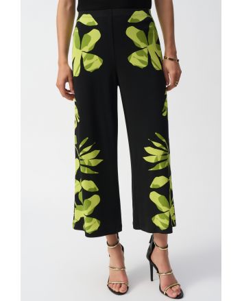 Joseph Ribkoff Black/Multi Silky Knit Floral Print Culotte Pants Style 251189.