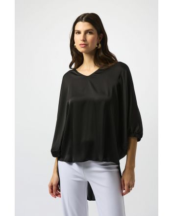 Joseph Ribkoff Black Satin High-Low Boxy Top Style 251191