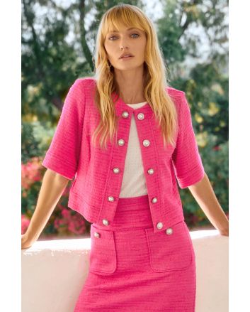 Joseph Ribkoff Pink Bouclé Cropped Jacket Style 251196