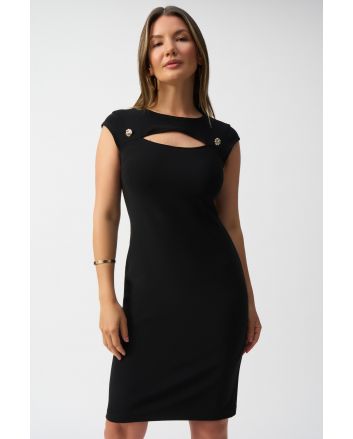 Joseph Ribkoff Black Silky Knit Cutout Sheath Dress Style 251202.