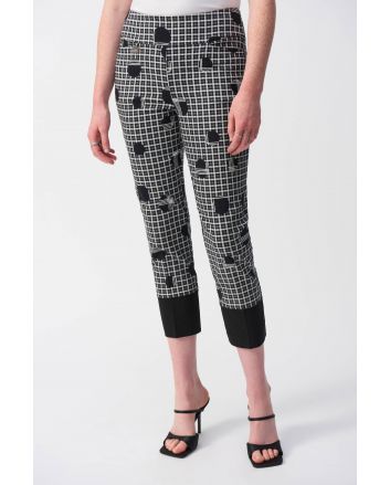 Joseph Ribkoff Vanilla/Multi Plaid and Dot Print Crop Pants Style 251210