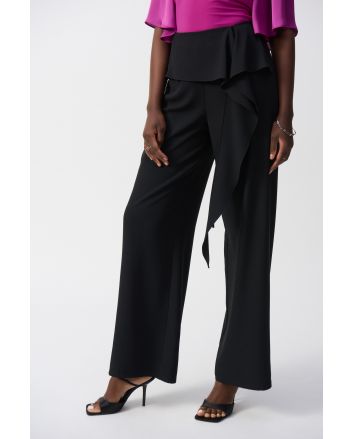 Joseph Ribkoff Black Woven Wide Leg Pants With Front Tie Style 251211.