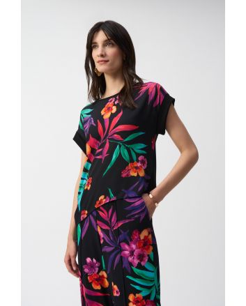 Joseph Ribkoff Black/Multi Tropical Print Boxy Top Style 251214