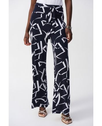 Joseph Ribkoff Midnight Blue/Vanilla Geometric Print Wide Leg Pants Style 251216