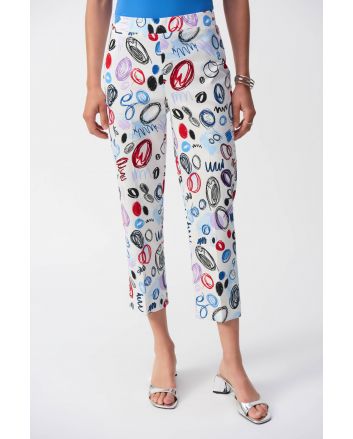 Joseph Ribkoff Vanilla/Multi Abstract Print Crop Pants Style 251221