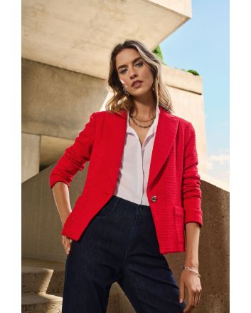 Joseph Ribkoff Radiant Red Bouclé Fitted Blazer Style 251239