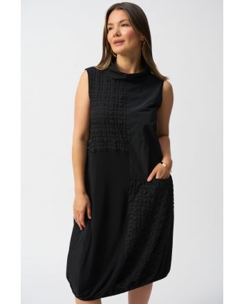 Joseph Ribkoff Black Bubble Jacquard Sleeveless Cocoon Dress Style 251244.