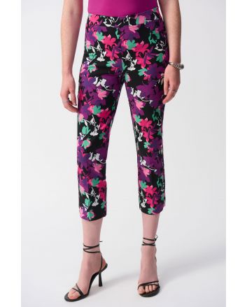 Joseph Ribkoff Black/Multi Floral Print Cropped Pants Style 251254