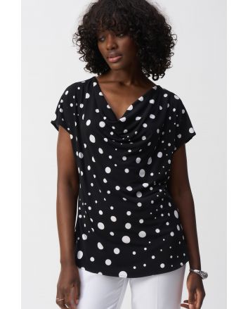 Joseph Ribkoff Black/Vanilla Dot Print Short Sleeve Top Style 251257