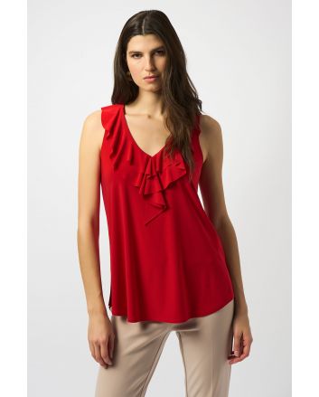 Joseph Ribkoff Radiant Red Sleeveless Tunic with Ruffles Style 251287