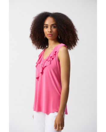 Joseph Ribkoff Bubble Gum Sleeveless Tunic with Ruffles Style 251287