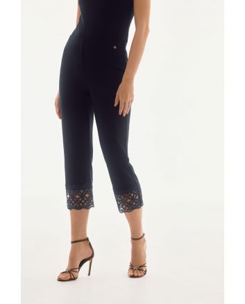 Joseph Ribkoff Midnight Blue Crop Pants with Lace Hem Style 251736