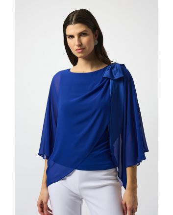 Joseph Ribkoff Royal Sapphire Chiffon and Silky Knit Poncho Top Style 251739