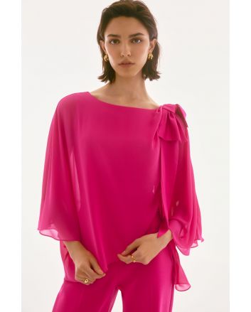 Joseph Ribkoff Geranium Chiffon and Silky Knit Poncho Top Style 251739