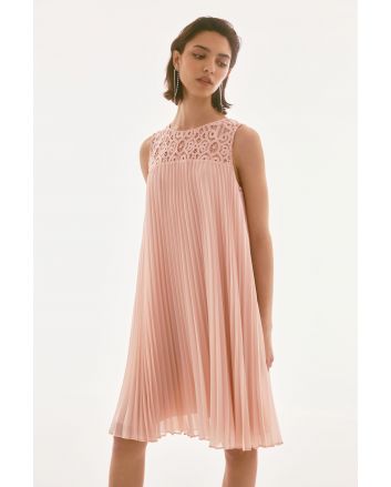 Joseph Ribkoff Chiffon and Lace Sleeveless Quartz Pleated Dress Style 251767.