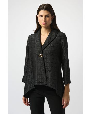 Joseph Ribkoff Black Textured Jacquard Trapeze Jacket Style 251783