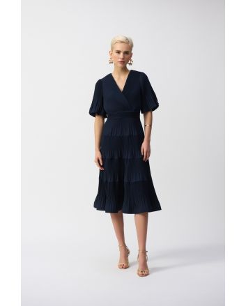 Joseph Ribkoff Midnight Blue Pleated Woven Fit And Flare Dress Style 251905.