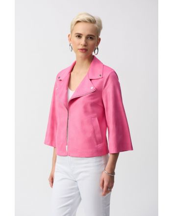 Joseph Ribkoff Bubble Gum Foiled Faux Suede Swing Jacket Style 251908.