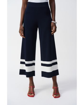 Joseph Ribkoff Midnight Blue/Vanilla Placement Stripe Sweater Knit Culotte Style 251945.