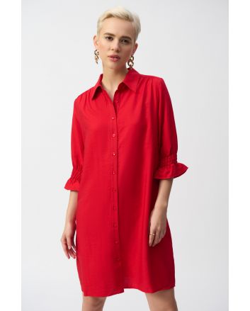 Joseph Ribkoff Radiant Red Button-Front Shirt Dress Style 251947