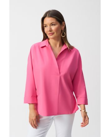 Joseph Ribkoff Bubble Gum Poplin Boxy Shirt With Overlapping V-Neck Style 251948