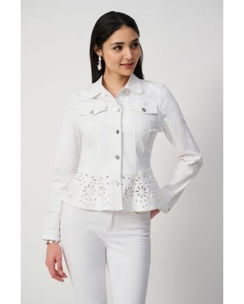 Joseph Ribkoff White Stretch Denim Peplum Jacket Style 251964