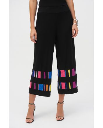 Joseph Ribkoff Black/Multi Silky Knit Stripe Print Culotte Pants Style 252051.