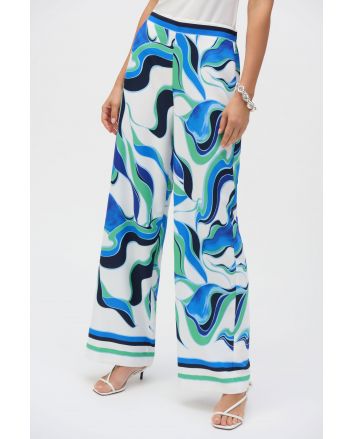 Joseph RIbkoff Vanilla/Multi  Woven Abstract Print Wide-Leg Pants Style 252084.