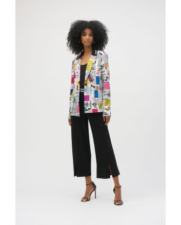 Joseph Ribkoff Multi Silky Knit Word Print Fitted Blazer Style 252088.