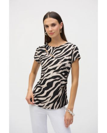 Joseph Ribkoff Beige/Black Animal Print Fitted Top Style 252125