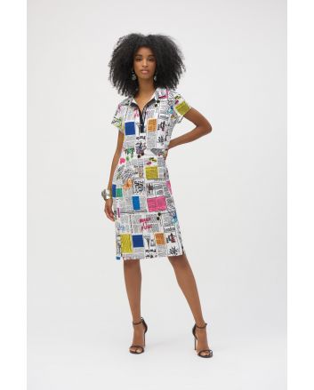 Joseph Ribkoff Silky Knit Conversational Print Shift Dress Style 252186.