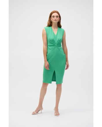 Joseph Ribkoff Garden Green Scuba Crepe Sheath Dress With Front Pleats Style 252191