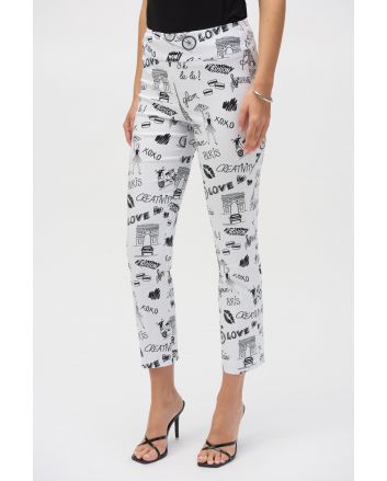 Joseph Ribkoff Vanilla/Black Millennium Print Straight Leg Pants Style 252233