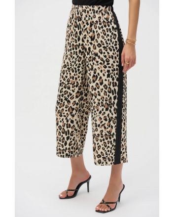 Joseph Ribkoff Beige/Black Woven Animal Print Culotte Pants Style 252235.