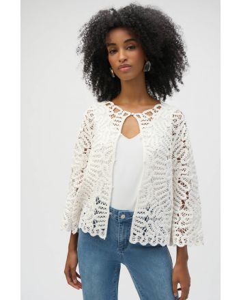 Joseph Ribkoff Vanilla Crochet Sweater Knit Cover-Up Style 252905.