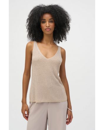 Joseph Ribkoff Champagne Metallic Knitted Camisole With Rhinestones Style 252915.