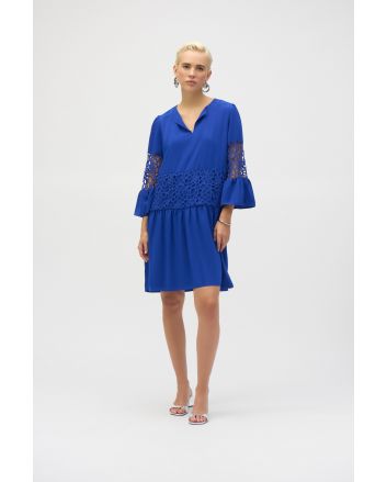 Joseph Ribkoff Royal Sapphire Gauze and Guipure Lace A-Line Dress Style 252922