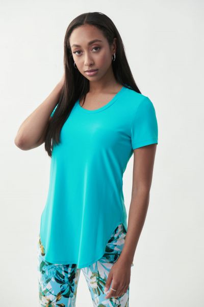 Joseph Ribkoff Aruba Blue Rounded Hem T-Shirt Style 183220 - Main Image