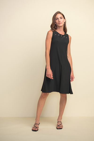 Joseph Ribkoff Black Dress Grommet Detail A-line Dress Style 211244