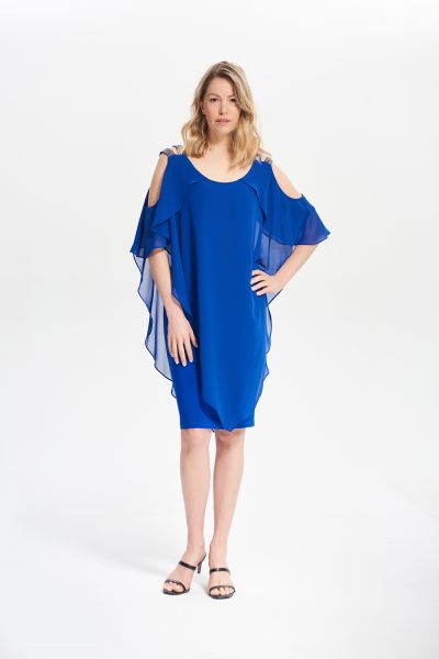 Joseph Ribkoff Royal Sapphire Cold Shoulder Layer Dress Style 211421