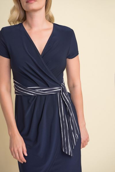 Joseph Ribkoff Midnight Blue/White Wrapped Belted Dress Style 212039