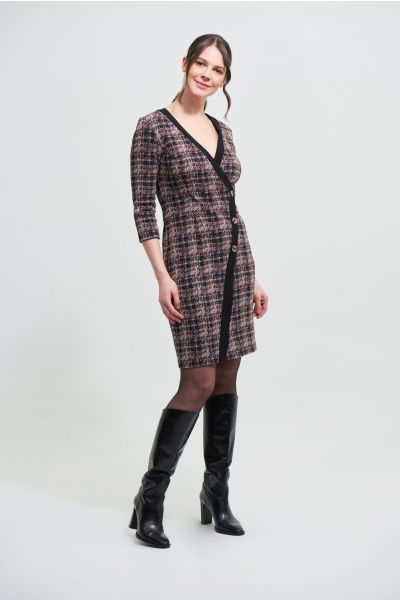 Joseph Ribkoff Black/Multi Wrap Front Plaid Dress Style 213124 - Main Image
