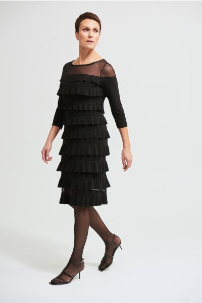 Joseph Ribkoff Black Tiered Ruffle Dress Style 213457