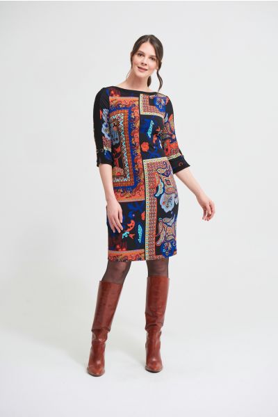 Joseph Ribkoff Black/Multi Mixed Paisley Print Dress Style 213658